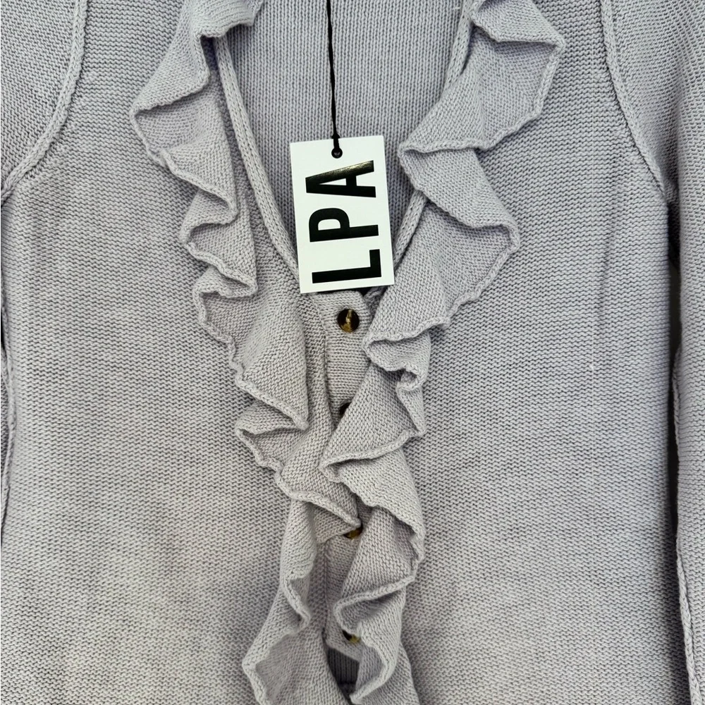 🆕 LPA RUFFLE COTTON/ SILK CARDIGAN- LILAC- SIZE L- UNWORN W/ TAGS - Picture 3 of 5